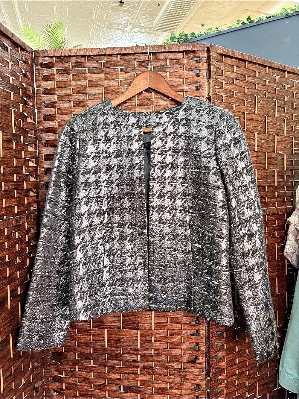 J Crew Houndstooth Metallic Wool Blend Jacket Size 4